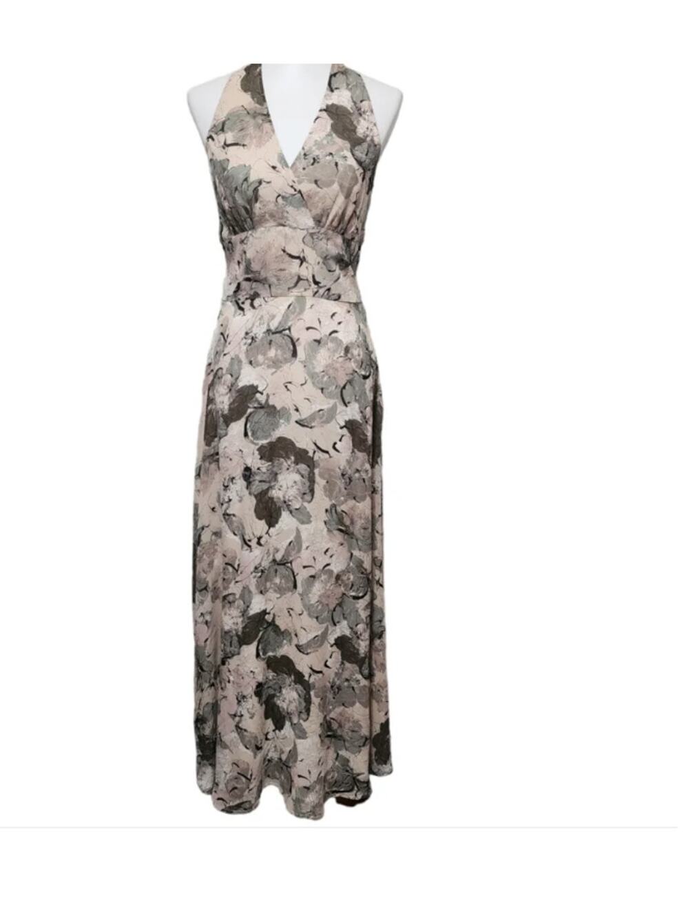 Nordstrom Hinge Sage Painterly Halter  Floral Chiffon  Maxi Summer  Dress